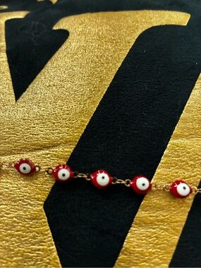 Gold Chain Bracelet with Red Evil Eye Beads - Women's Jewelry